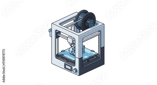 3D Printer Creating an Object with Filament Spool.