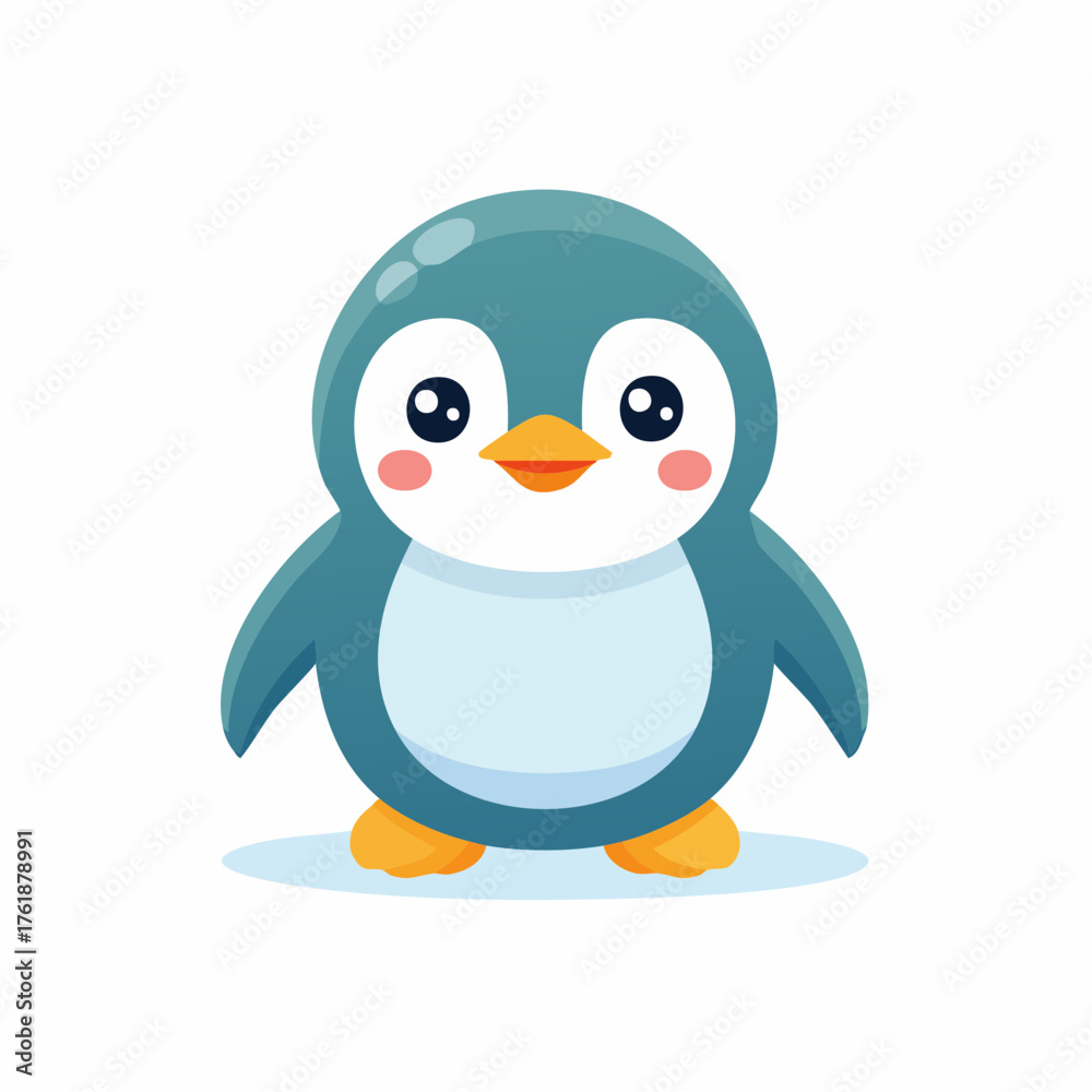 Naklejka premium Adorable and cheerful cartoon baby penguin illustration standing with tiny wings, perfect for children's designs, winter themes, and educational materials
