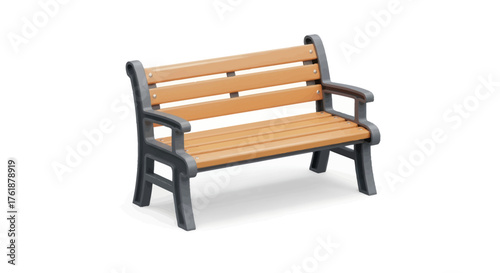 Classic Wooden Slat Park Bench with Dark Metal Frame.