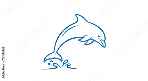 Leaping Dolphin Illustration with Water Splash Simple Line Art Design.