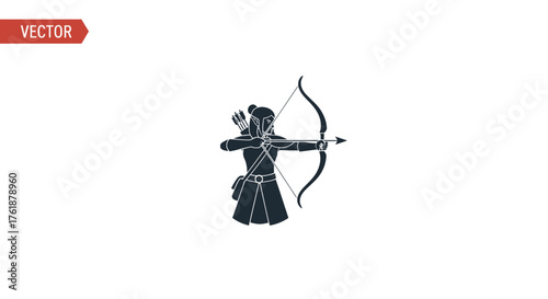 Silhouette of an Archer Aiming Bow and Arrow.