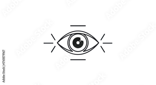 Simple Black and White Eye Icon with Glimmering Lines.