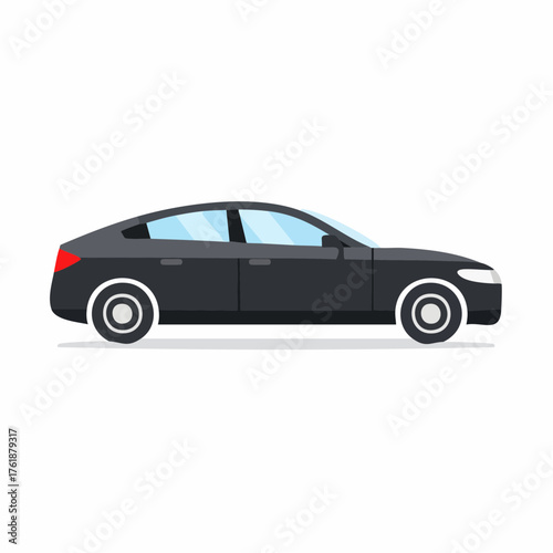 Sleek black sedan car viewed from the side on a white background, modern automobile design