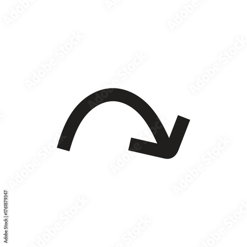 Black Curved Arrow Icon Indicating Undo, Return, Reversal, or Loop Action Symbol for User Interface and Web Design