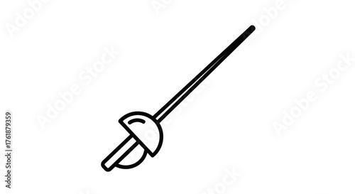 Elegant Fencing Foil: A Sleek Minimalist Line Art Illustration.
