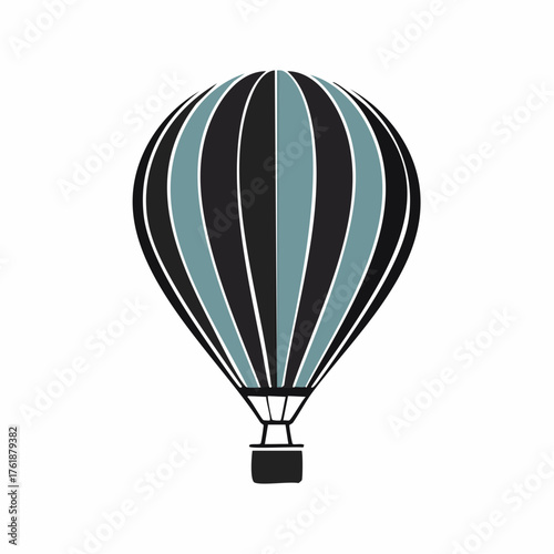 Vintage hot air balloon icon with black and blue stripes, symbolizing travel, adventure, and freedom. Simple vector illustration isolated on a white background