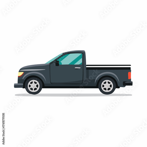 Illustration of a dark gray pickup truck, perfect for transport, carrying goods, and everyday use