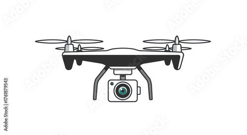 A detailed illustration of a modern quadcopter drone with a camera.
