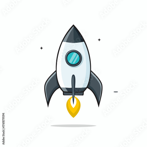 Whimsical Rocket Ship Launching into Space A Cartoon Icon