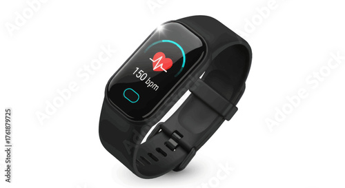Black Fitness Tracker Displaying Heart Rate on Screen with Silicone Strap.