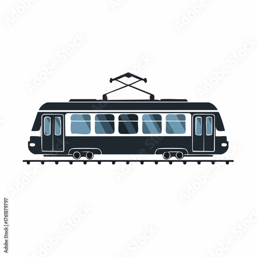 Modern electric tram or streetcar illustration, a symbol of urban public transportation, designed for city travel and efficient commuting on rails and tracks