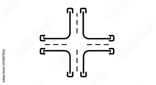 Simple Line Art Icon of a Four-Way Road Intersection.