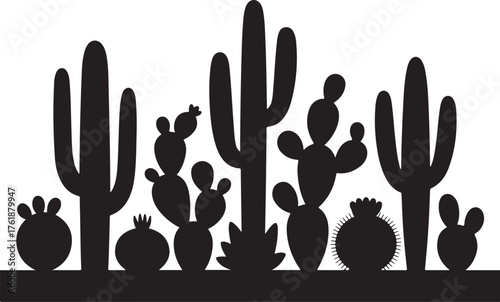 Silhouette of Desert Cactus Plants for Design and Decoration showcasing Southwestern Flora and Landscape