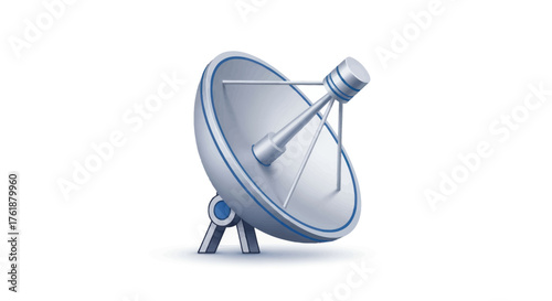 Silver Satellite Dish Antenna for Communication and Broadcasting.