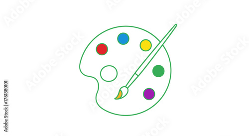 Artists Wooden Palette with Colorful Paint and Bristle Brush.