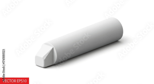A single white chalk stick with a beveled tip on a white background.