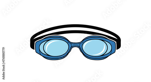 Cartoon Blue Swimming Goggles with Clear Lenses and Black Strap.