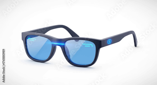 Modern Black Smart Glasses with Blue Tinted Lenses.