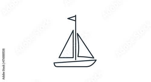 Simple Line Drawing of a Sailing Boat with Flag.