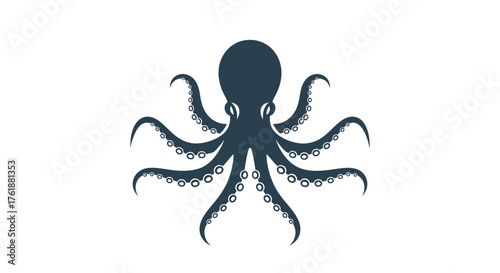Stylized Dark Blue Octopus Illustration with Eight Tentacles.