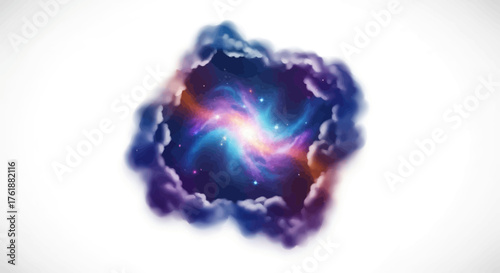 Colorful Nebula with Swirling Galaxies and Bright Stars.