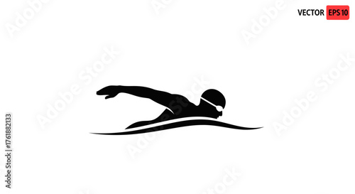 Silhouette of a Swimmer in Freestyle Stroke.