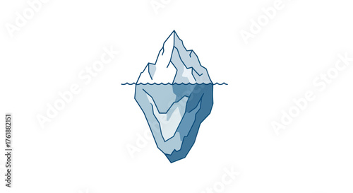 A stylized illustration of a blue iceberg with a visible waterline showing both above and below the surface.