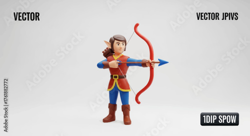 Cartoon Elf Archer with Bow and Arrow Ready to Shoot Fantasy Character.