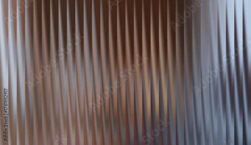 Abstract metallic texture with a vertical lines pattern and shiny surface, reflecting light in shades of bronze and silver.