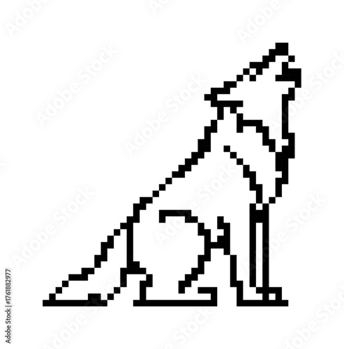 Howling Wolf in Pixelated Black and White Graphic Style