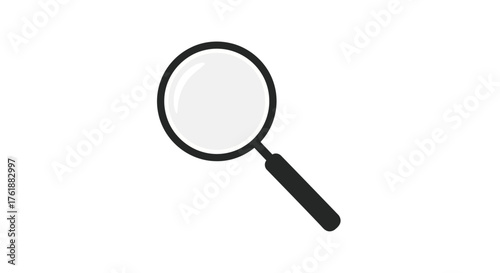 Simple Black and White Magnifying Glass Icon on White Background.