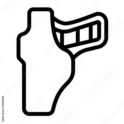Pistol gun in leather holster line icon, police force concept. Vector graphics. Holster with weapon, safeguard sign on white background, style icon mobile or web design.