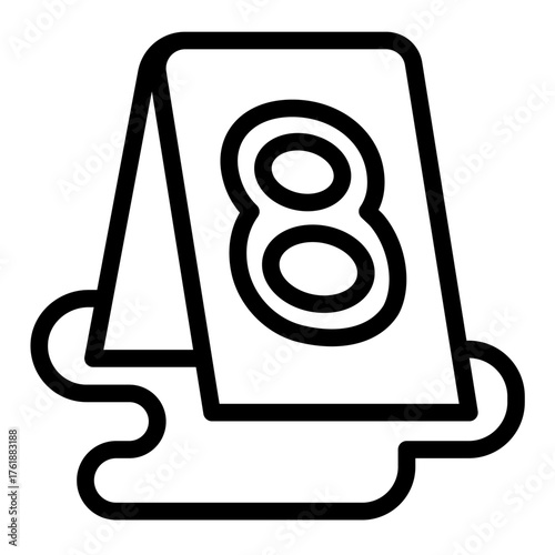 Tablet with mark in blood puddle line icon, police force concept. Vector graphics. Eight number of evidence, trace sign on white background, style icon mobile or web design.