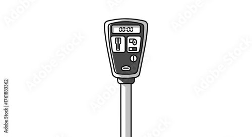 Parking Meter with Digital Display and Payment Icons Urban Infrastructure.