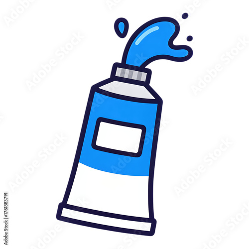 Blue Paint Tube with Squeeze Action, Glossy Illustration on Transparent Background