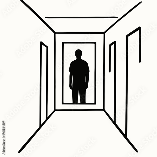 Dorm hallway mirror reflection