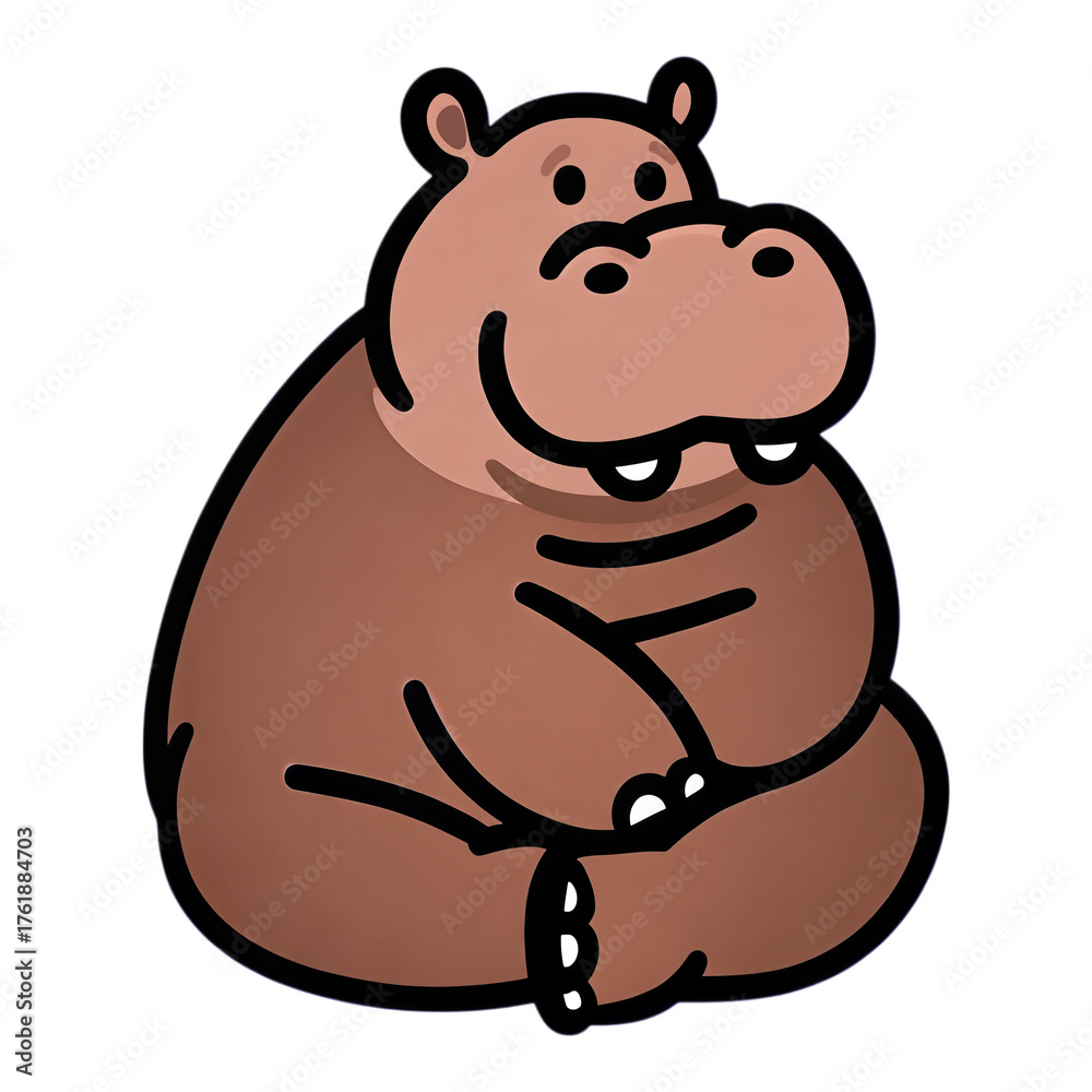 Fototapeta premium Brown Hippo Illustration with Transparent Background, Cartoon Design Element