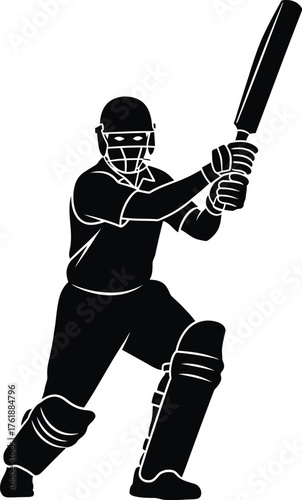 Silhouette of a cricket batsman in action hitting a shot