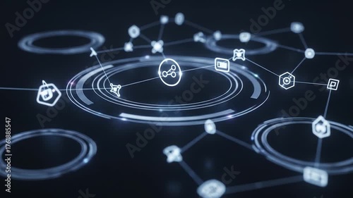 Network Nexus Interconnected icons form an abstract digital landscape