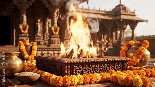 Sacred Fire Ceremony - A Hindu Ritual of Purification and Offering.