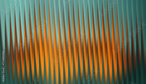 Abstract artwork with teal and orange vertical lines, creating a sense of depth and vibrancy