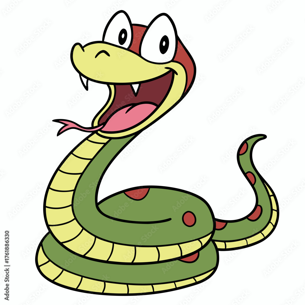 Fototapeta premium Happy Cartoon Snake Illustration - Quirky Retro Animal Art