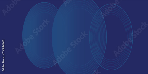 Dark blue abstract style vector background with bright and elegant glowing circle lines stacked together, 3D cover of business presentation banner or night party
