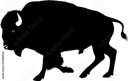 Running bison silhouette. This image shows a design of a running bison silhouette, also known as buffalo silhouette. Vector clipart illustration design