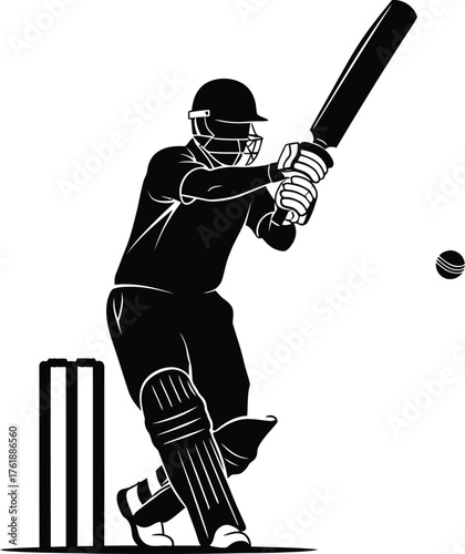 Silhouette of a cricket player batting during a match