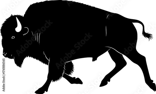 Running bison silhouette. This image shows a design of a running bison silhouette, also known as buffalo silhouette. Vector clipart illustration design