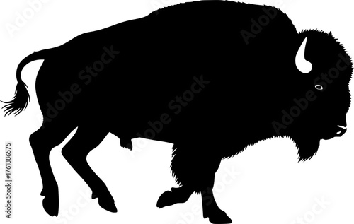 Running bison silhouette. This image shows a design of a running bison silhouette, also known as buffalo silhouette. Vector clipart illustration design