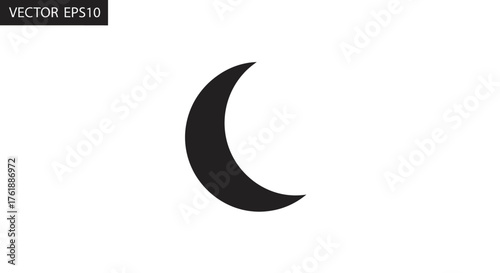 Simple Black Crescent Moon Icon on White Background.