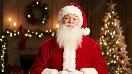 Santa Claus Spreading Christmas Cheer in Cozy Home Setting.