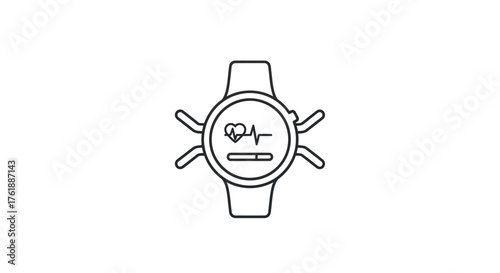 Outlined Smartwatch Displaying Heart Rate and Activity Tracking.